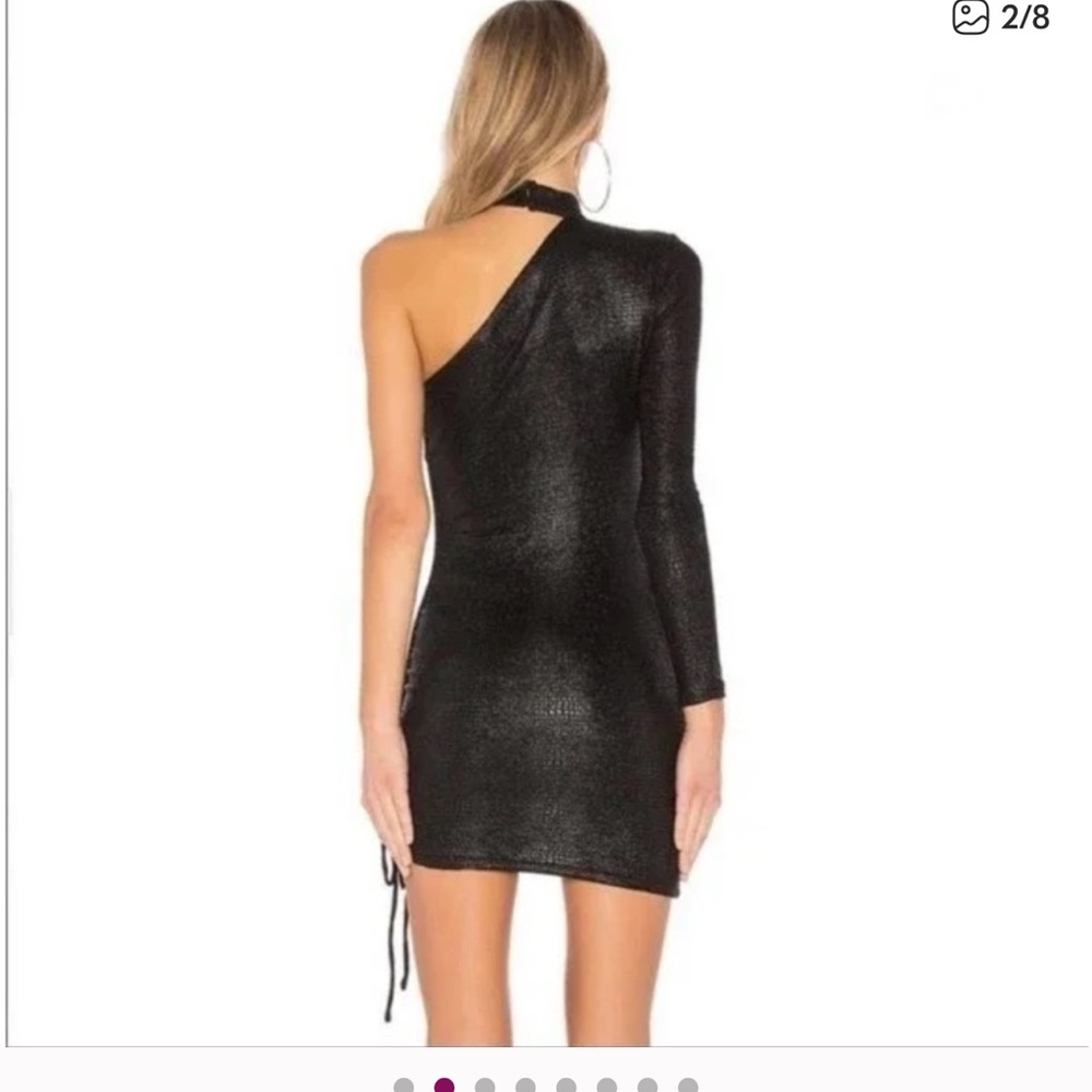 h:ours Asymmetric Black Mini Dress with Gold Detail - Picture 2 of 3